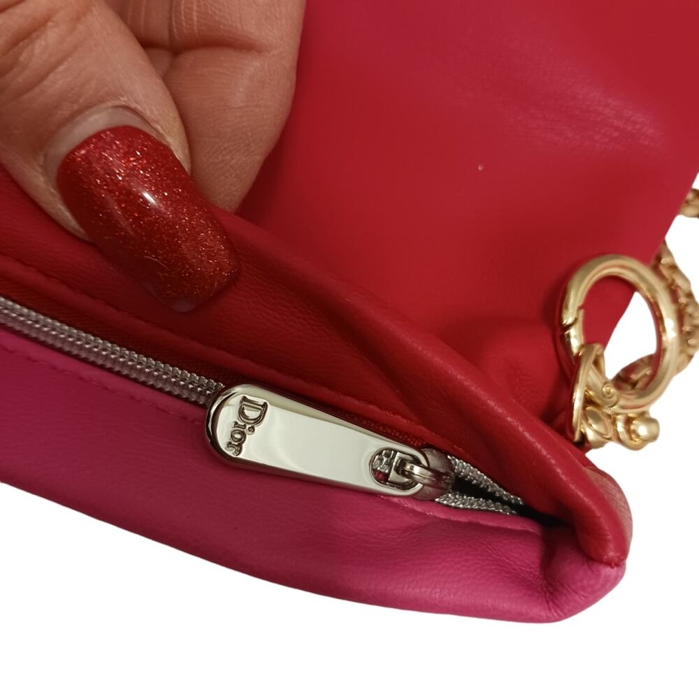 DIOR Crossbody Red Pink REVERSIBLE Shoulder Bag Flat Beaute Cosmetic Converted - Picture 9 of 16